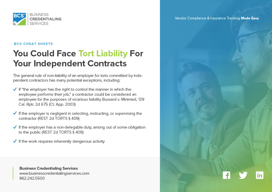 You Could Face Tort Liability For Your Independent Contracts Cheat Sheet