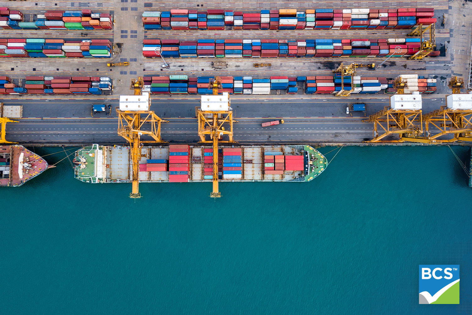 bird of eye view of containers at a dock